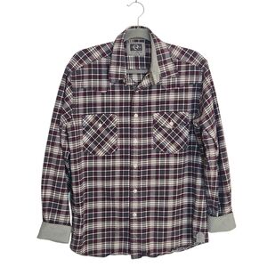 Calamar Gray and Purple Flannel Button-Up Shirt Size Large